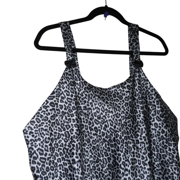 Womens Leopard Print Satin Slip Nightgown 2X Knee Length Black White - Picture 5 of 10